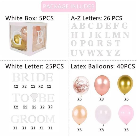 96 PC Bridal Shower Decorations Balloon Boxes White- Transparent Block - Picture 2 of 6